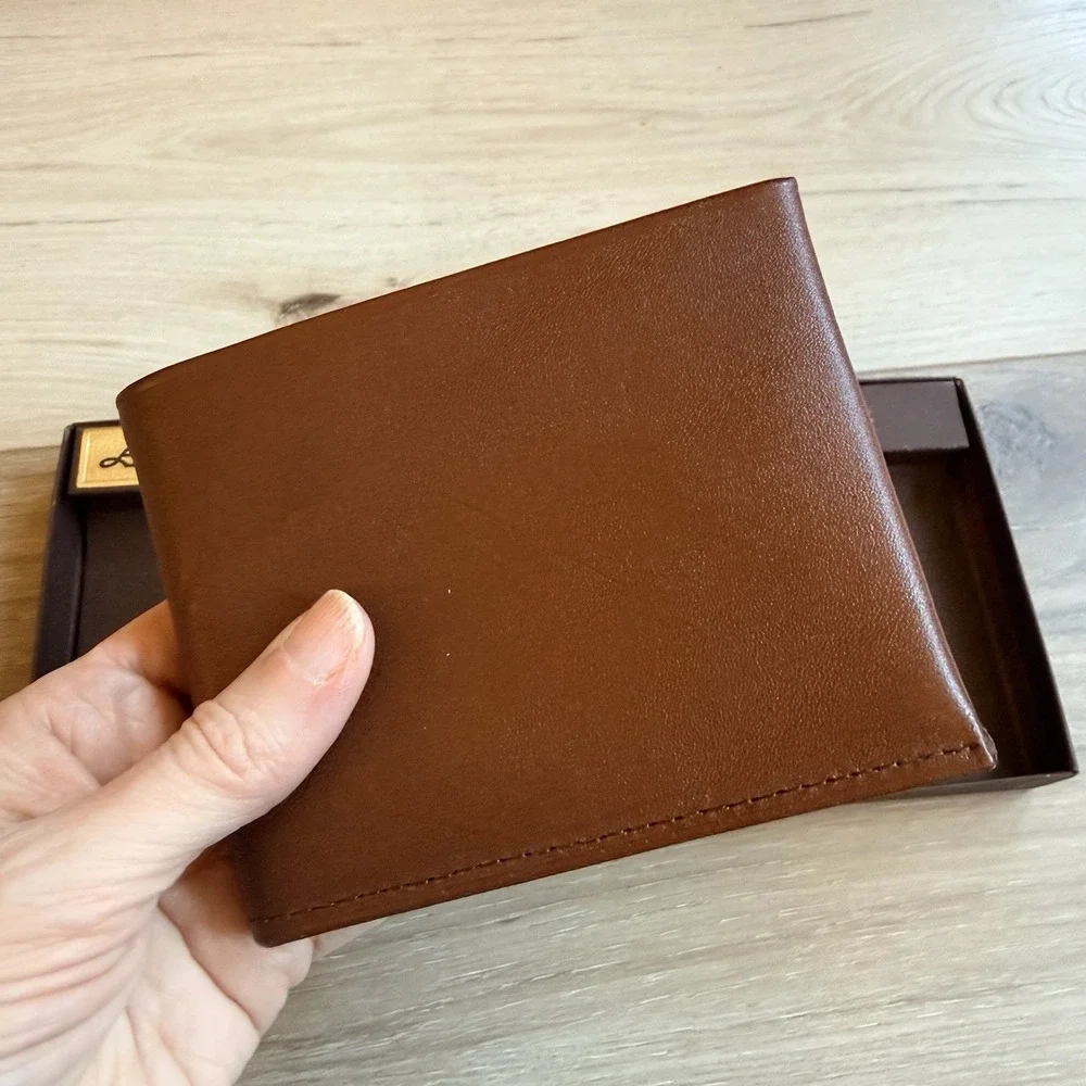 Amity Men's Vintage Leather Billfold Wallet with Box Brown
